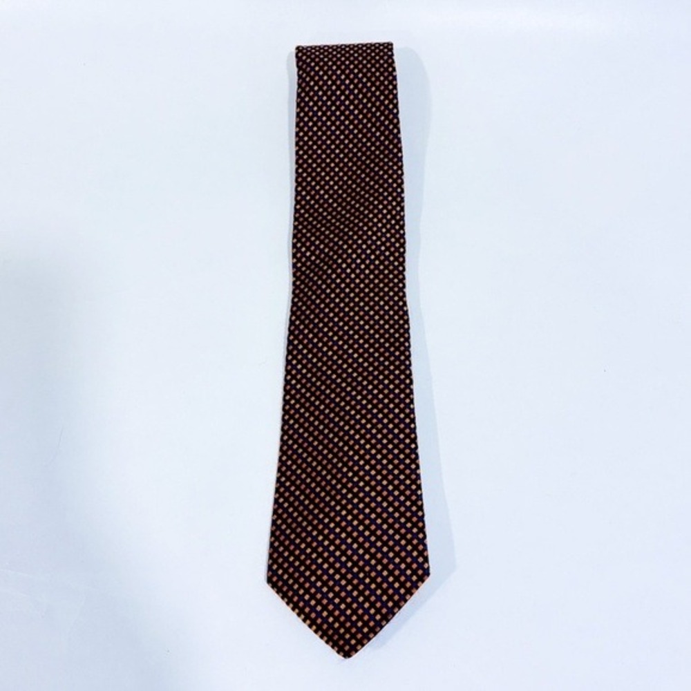 TOMMY HILFIGER Orange Navy Geometric Diamond Pattern Silk Tie